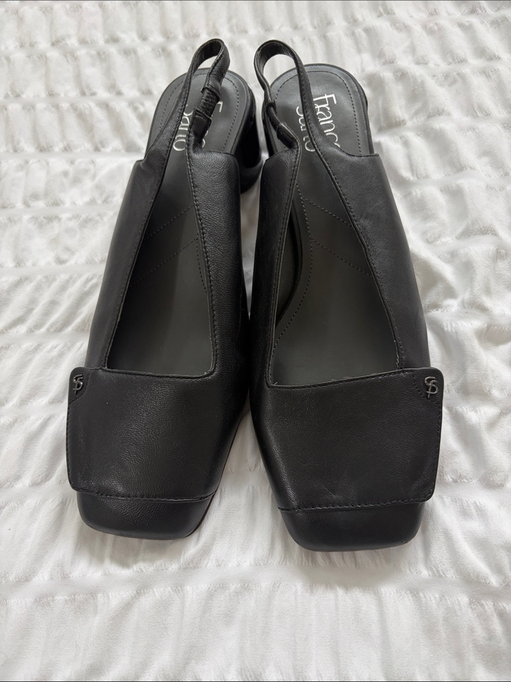 Franco Sarto Teagan Square Toe Leather Slingback Heels. Supple &Sartorial! GUC!